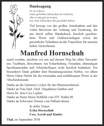 Traueranzeige von Manfred Hornschuh von Thüringer Allgemeine, Thüringische Landeszeitung