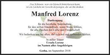 Traueranzeige von Manfred Lorenz von Ostthüringer Zeitung, Thüringische Landeszeitung