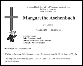 Traueranzeige von Margarethe Aschenbach von Thüringer Allgemeine