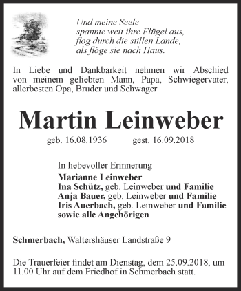 Traueranzeige von Martin Leinweber von Thüringer Allgemeine, Thüringische Landeszeitung