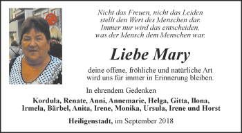Traueranzeige von Mary  von Thüringer Allgemeine