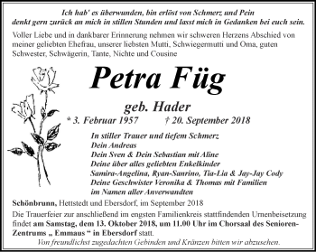 Traueranzeige von Petra Füg von Ostthüringer Zeitung