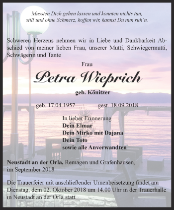 Traueranzeige von Petra Wieprich