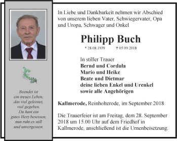 Traueranzeige von Philipp Buch von Thüringer Allgemeine