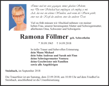 Traueranzeige von Ramona Föllmer von Thüringer Allgemeine