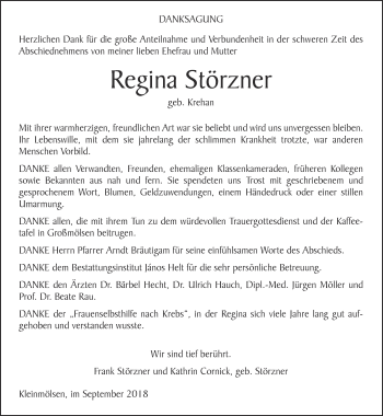 Traueranzeige von Regina Störzner von Thüringer Allgemeine, Thüringische Landeszeitung