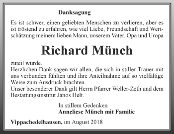 Traueranzeige von Richard Münch von Thüringer Allgemeine, Thüringische Landeszeitung