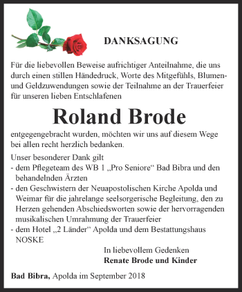 Traueranzeige von Roland Brode von Thüringer Allgemeine, Thüringische Landeszeitung