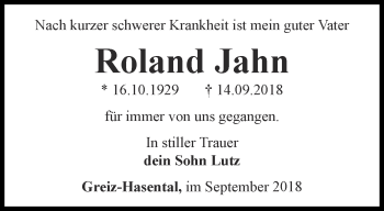 Traueranzeige von Roland Jahn von Ostthüringer Zeitung