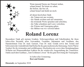 Traueranzeige von Roland Lorenz von Thüringer Allgemeine