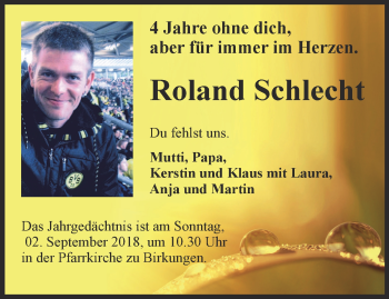 Traueranzeige von Roland Schlecht von Thüringer Allgemeine