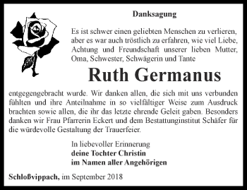 Traueranzeige von Ruth Germanus von Thüringer Allgemeine