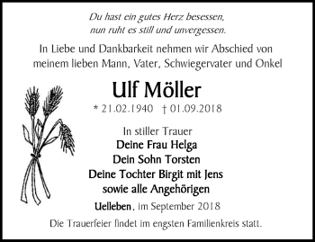 Traueranzeige von Ulf Möller von Ostthüringer Zeitung, Thüringische Landeszeitung