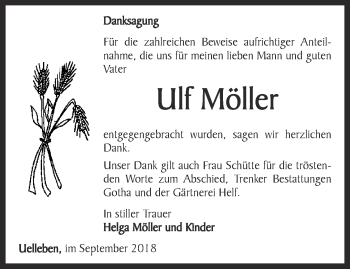 Traueranzeige von Ulf Möller von Ostthüringer Zeitung, Thüringische Landeszeitung