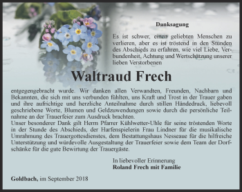 Traueranzeige von Waltraud Frech von Ostthüringer Zeitung, Thüringische Landeszeitung