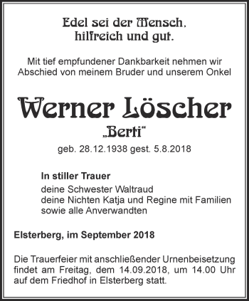 Traueranzeige von Werner Löscher
