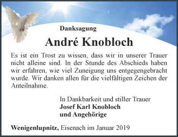 Traueranzeige von Andre Knobloch von Thüringer Allgemeine, Thüringische Landeszeitung