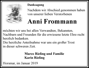 Traueranzeige von Anni Frommann von Thüringer Allgemeine, Thüringische Landeszeitung