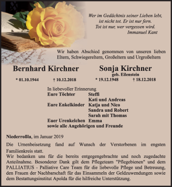 Traueranzeige von Bernhard und Sonja Kirchner von Thüringer Allgemeine, Thüringische Landeszeitung