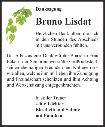 Traueranzeige von Bruno Lisdat von Thüringer Allgemeine, Thüringische Landeszeitung