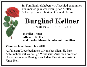 Traueranzeige von Burglind Kellner von Thüringer Allgemeine, Thüringische Landeszeitung