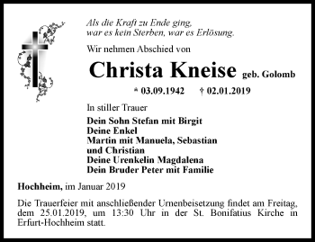 Traueranzeige von Christa Kneise