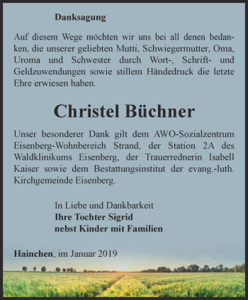 Traueranzeige von Christel Büchner von Ostthüringer Zeitung