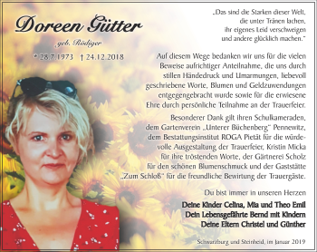 Traueranzeige von Doreen Gütter von Ostthüringer Zeitung