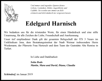 Traueranzeige von Edelgard Harnisch von Thüringer Allgemeine, Thüringische Landeszeitung