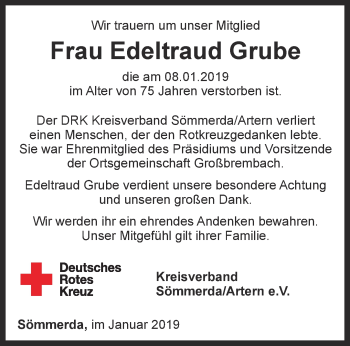 Traueranzeige von Edeltraud Grube von Thüringer Allgemeine