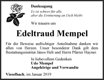 Traueranzeige von Edeltraud Mempel von Thüringer Allgemeine, Thüringische Landeszeitung