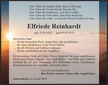 Traueranzeige von Elfriede Reinhardt