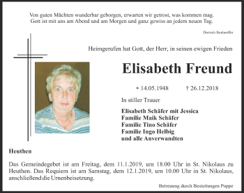 Traueranzeige von Elisabeth Freund von Thüringer Allgemeine