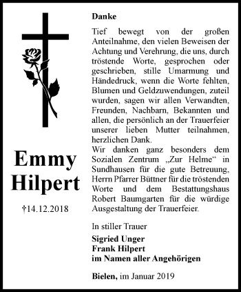 Traueranzeige von Emmy Hilpert von Thüringer Allgemeine