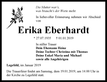 Traueranzeige von Erika Eberhardt von Thüringer Allgemeine, Thüringische Landeszeitung