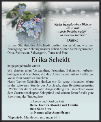 Traueranzeige von Erika Scheidt von Thüringer Allgemeine, Thüringische Landeszeitung