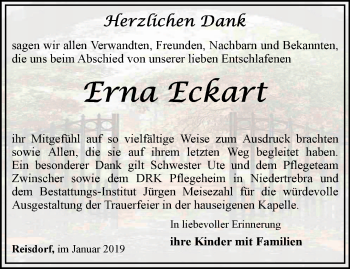 Traueranzeige von Erna Eckart von Thüringer Allgemeine, Thüringische Landeszeitung