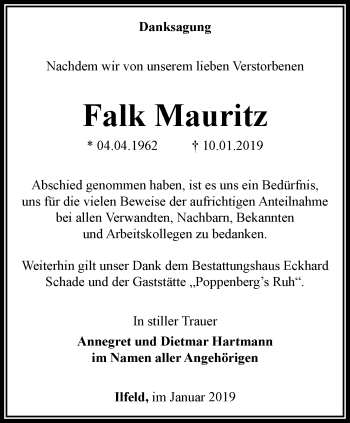 Traueranzeige von Falk Mauritz von Thüringer Allgemeine