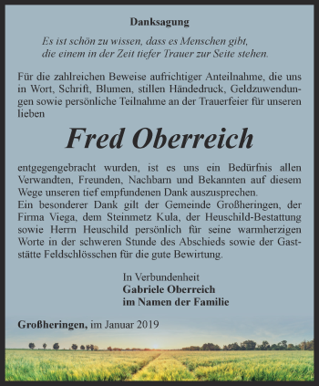 Traueranzeige von Fred Oberreich von Thüringer Allgemeine, Thüringische Landeszeitung