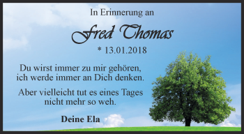 Traueranzeige von Fred Thomas von Ostthüringer Zeitung