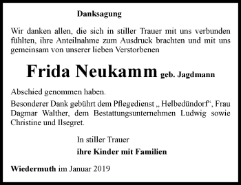 Traueranzeige von Frida Neukamm von Thüringer Allgemeine