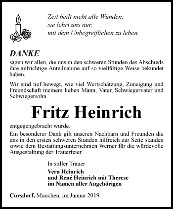 Traueranzeige von Fritz Heinrich von Ostthüringer Zeitung