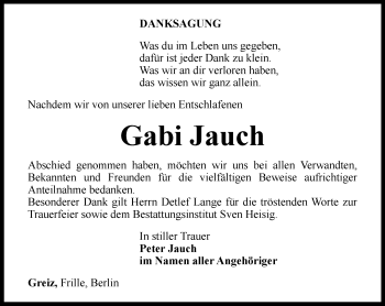 Traueranzeige von Gabi Jauch