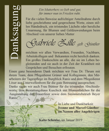 Traueranzeige von Gabriele Zille von Ostthüringer Zeitung