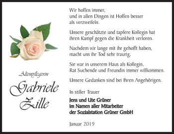 Traueranzeige von Gabriele Zille von Ostthüringer Zeitung