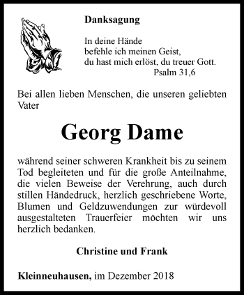 Traueranzeige von Georg Dame von Thüringer Allgemeine