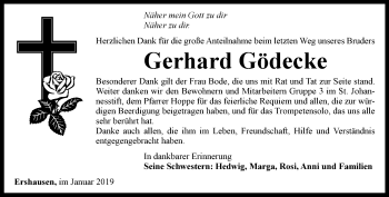 Traueranzeige von Gerhard Gödecke von Thüringer Allgemeine