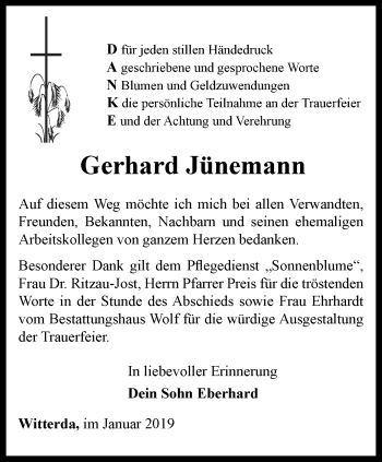 Traueranzeige von Gerhard Jünemann von Thüringer Allgemeine, Thüringische Landeszeitung