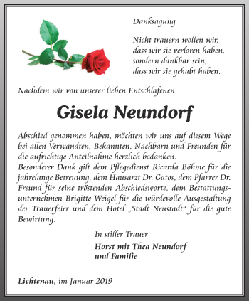 Traueranzeige von Gisela Neundorf von Ostthüringer Zeitung