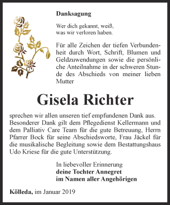 Traueranzeige von Gisela Richter von Thüringer Allgemeine